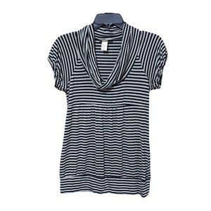 Self Esteem Women Fashion Top, Cowl Neck, Stripped, Black and Gray, Small